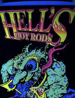 Vintage 1997 Hells Hot Rods Flocked Blacklight 35x23 Artmasters 90s Poster USA