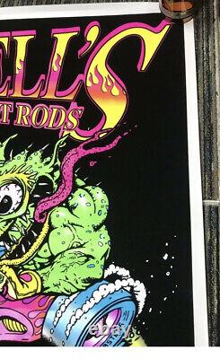 Vintage 1997 Hells Hot Rods Flocked Blacklight 35x23 Artmasters 90s Poster USA