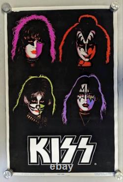 Vintage 2003 KISS Four Faces Flocked 877 Felt Black Light 34 x 23 Poster Rare