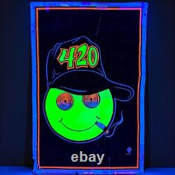 Vintage 420 Smoking Joint Weed Marijuana Cannabis Blacklight Poster 1997 Pot