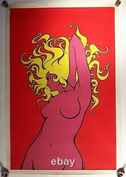 Vintage 60's Black Light poster Blonde Nude Figure by Fleury