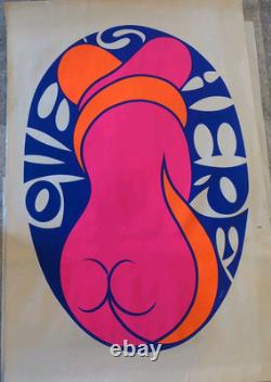 Vintage 60's Blacklight Poster Love Is Here By Jasper D'Ambrosi Rare Find EUC