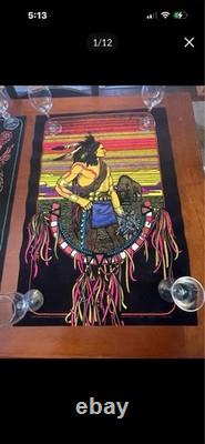 Vintage 70 Black Light Poster Psychedelic New Old Stock Tribal Indian Art USA