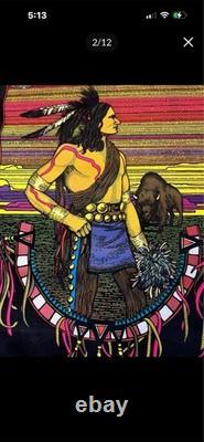 Vintage 70 Black Light Poster Psychedelic New Old Stock Tribal Indian Art USA