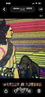Vintage 70 Black Light Poster Psychedelic New Old Stock Tribal Indian Art USA