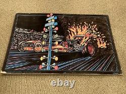 Vintage 70's Blacklight Felt Poster Fueler dragster dragstrip hardboard 31x21