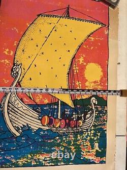 Vintage 70s Black Light Viking Ship Poster Silk Screen