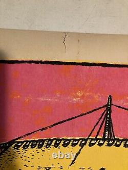 Vintage 70s Black Light Viking Ship Poster Silk Screen