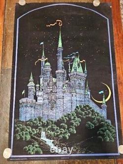 Vintage 70s Blacklight Poster Moon Castle Western Graphics USA Velvet 33x21