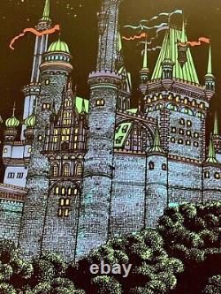 Vintage 70s Blacklight Poster Moon Castle Western Graphics USA Velvet 33x21