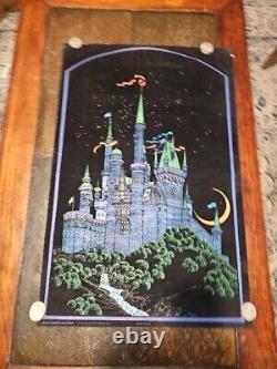 Vintage 70s Blacklight Poster Moon Castle Western Graphics USA Velvet 33x21