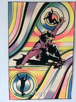 Vintage 70s Felt Psychedelic Black Light Poster Skateboarding