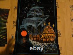 Vintage 70s Moonship Black light Poster velvet LOOK