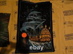 Vintage 70s Moonship Black light Poster velvet LOOK