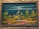 Vintage 70s Paint On Felt Psychedelic Black Light Painting Tranquil Scene Signed