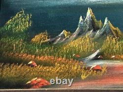 Vintage 70s Paint on Felt Psychedelic Black Light Painting Tranquil Scene Signed
