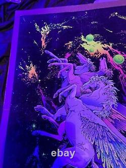 Vintage 70s Pegasus Winger Horses BLACKLIGHT Poster