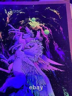 Vintage 70s Pegasus Winger Horses BLACKLIGHT Poster