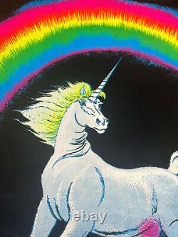 Vintage 80's Unicorn In Paradise Funky 22.5x34 Blacklight Poster Made In USA