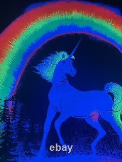 Vintage 80's Unicorn In Paradise Funky 22.5x34 Blacklight Poster Made In USA