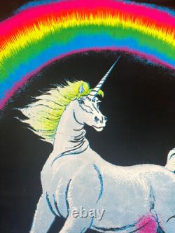Vintage 80's Unicorn In Paradise Funky 22.5x34 Flocked Blacklight Poster USA