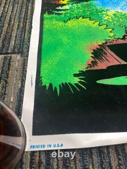 Vintage 80's Unicorn In Paradise Funky 22.5x34 Flocked Blacklight Poster USA