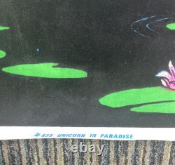 Vintage 80's Unicorn In Paradise Funky 22.5x34 Flocked Blacklight Poster USA