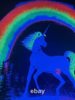 Vintage 80's Unicorn In Paradise Funky 22.5x34 Flocked Blacklight Poster USA