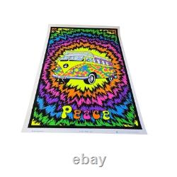 Vintage 90's Peace Bus 23x35 Tie-Dye Blacklight 1997 Poster Original