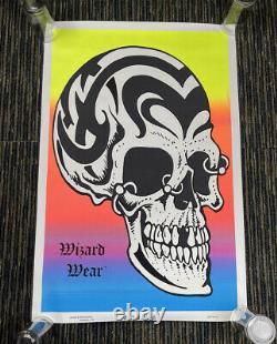 Vintage 90's Wizard Wear RARE 1996 Tribal Skull Blacklight Poster 23x35 USA