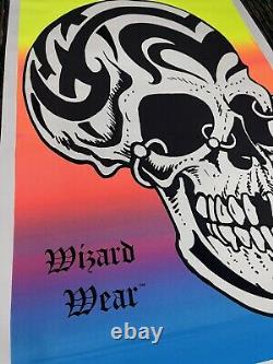 Vintage 90's Wizard Wear RARE 1996 Tribal Skull Blacklight Poster 23x35 USA