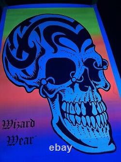 Vintage 90's Wizard Wear RARE 1996 Tribal Skull Blacklight Poster 23x35 USA