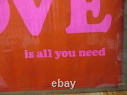 Vintage All you need is LOVE black light Poster 1970's 19621