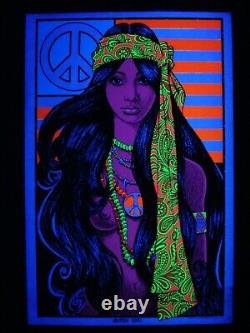 Vintage American GYPSY GIRL blacklight poster Hippie beautiful Peace 1970 NOS