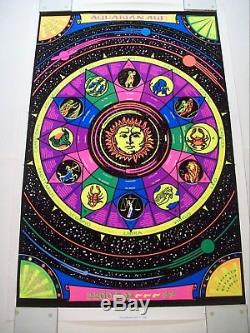 Vintage Aquarian Age Black Light Poster Zodiac Astrology Table Of Houses 23x35