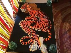 Vintage BLACK LITE POSTER TIGER LADY signed 24 x 36 rare GREAT COLOR. MINT