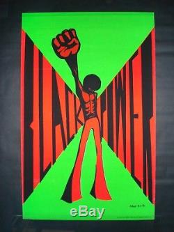 Vintage BLACK POWER blacklight poster Panther Afro Pro Arts 1971 ORIGINAL NOS