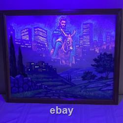 Vintage Black Light Jesus Christ On Donkey City Scape Picture 17 x 21