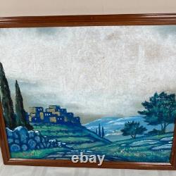 Vintage Black Light Jesus Christ On Donkey City Scape Picture 17 x 21