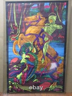 Vintage Black Light Poster 1970's St. George and the dragon Inv#G3279
