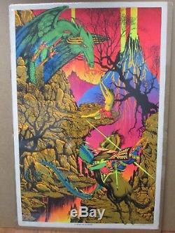 Vintage Black Light Poster 1970's St. George and the dragon Inv#G671