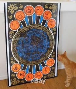 Vintage Black Light Poster 1970's horoscope zodiac signs Insanity Chicago III