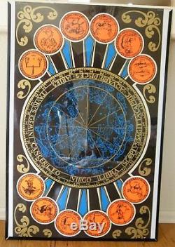Vintage Black Light Poster 1970's horoscope zodiac signs Insanity Chicago III