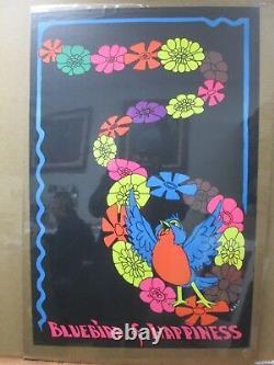 Vintage Black Light Poster BlueBird and Happiness 1970s Inv#G3782