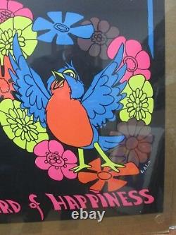 Vintage Black Light Poster BlueBird and Happiness 1970s Inv#G3782