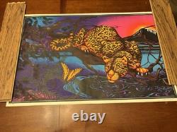 Vintage Black Light Poster Butterfly Jaguar Cat Wildlife Art USA Psychedelic 70s