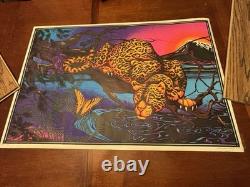 Vintage Black Light Poster Butterfly Jaguar Cat Wildlife Art USA Psychedelic 70s