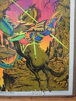 Vintage Black Light Poster Flying Dragon 1970's Inv#G2151