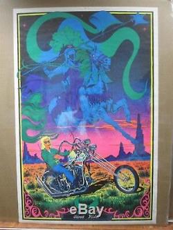 Vintage Black Light Poster Ghost Rider Biker Inv#G2242