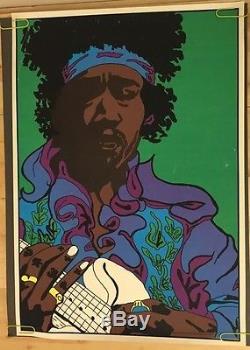 Vintage Black Light Poster Jimi Hendrix Caricature Pin-Up 1970's Psychedelic